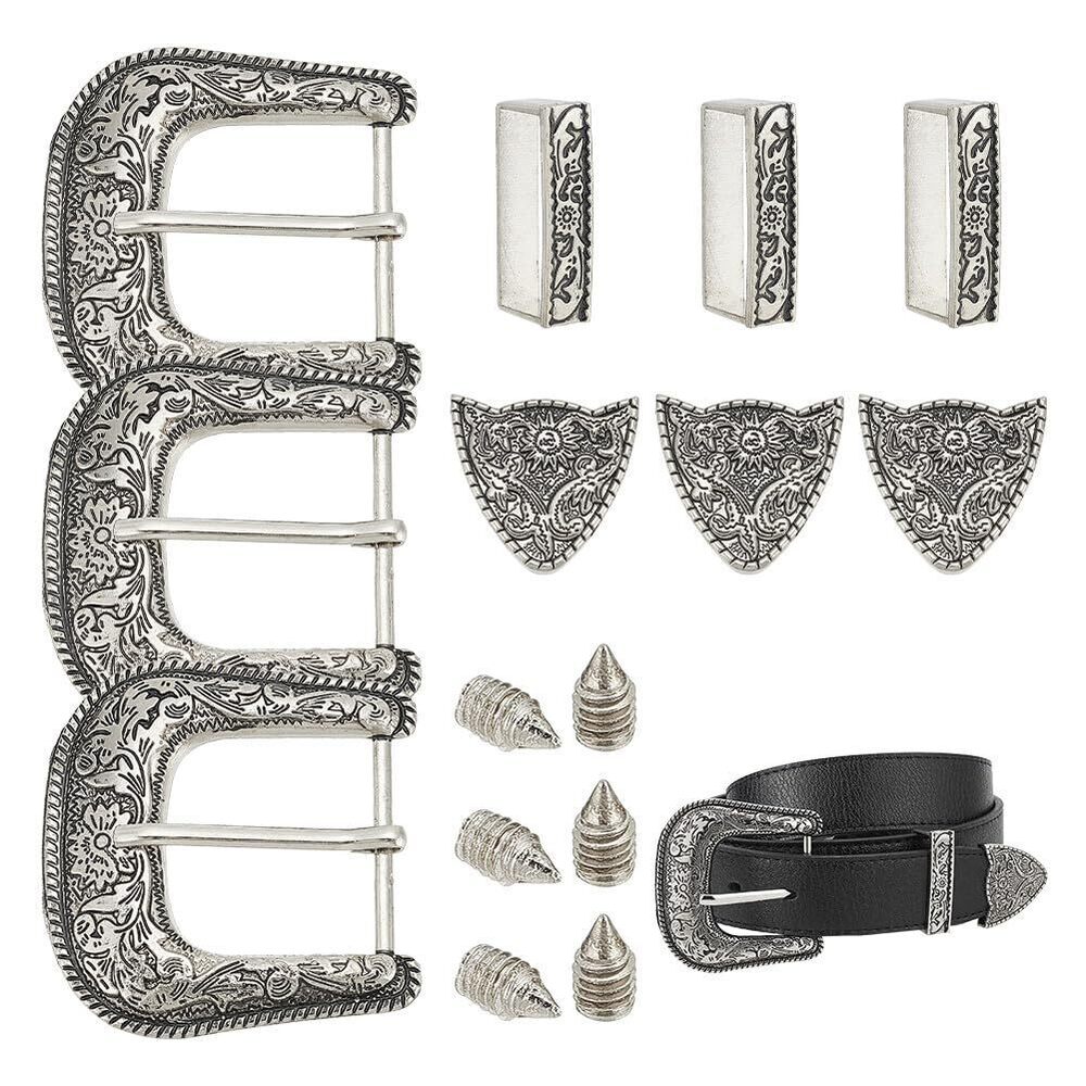 5850 3 Sets Antique Silver Belt Buck Set, 1.5inch Wide Western Cowboy